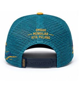 Casquette Trucker en Maille Bleue et Jaune avec Logo Brodé, Réglable, Unisexe, pour Activités de Plein Air, Printemps-Été, Décontractée, 6 Panneaux, Voyage, Aruna Bahtera - Product Image 2