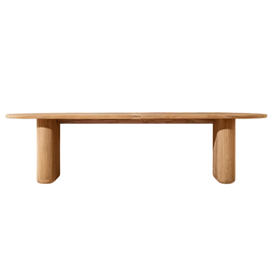 Contemporary Oval Outdoor <b>Dining</b> <b>Table</b> Premium Teak Thick and Sturdy Base Slatted Top Scandinavian Style Commercial Furniture - Product Image 1