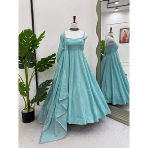 Anarkali Gown with Dupatta and Pallu Modest Evening Party Wear Look - Product Image 1