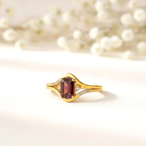 <b>Emerald</b> Cut Red Garnet <b>Ring</b> Split Shank January Birthstone <b>Ring</b> Natural Red Gemstone Statement <b>Ring</b> 925 Sterling <b>Silver</b> Gold - Product Image 5