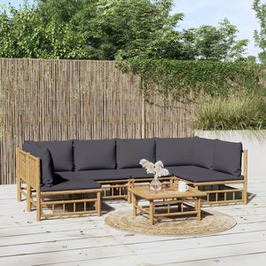 Ensemble de salon de jardin gris foncé avec bambou et polyester, taille moyenne, pour la détente en plein air - Product Image 1