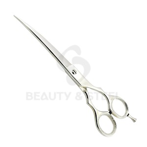 Professional Stainless Steel Hair Cutting Scissors with White Glitter Finger <b>Rings</b> and Ergonomic Offset Handle - Product Image 1