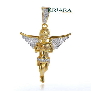 925 Silver Gold Plated <b>Angel</b> Pendant With Crystal Wings And Rhinestone Accents Religious <b>Charm</b> Unisex Everyday Wear - Product Image 5