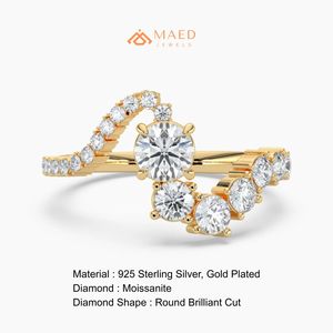 Bague en moissanite sertie clos, bande incurvée, pour femme, plaqué or, argent, fiançailles, mariage, anniversaire, bijoux de luxe pour usage quotidien - Product Image 6