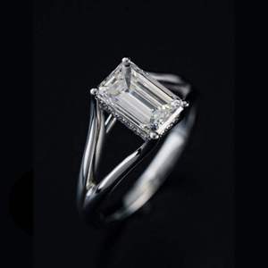925 <b>Silver</b> Moissanite <b>Ring</b> <b>Emerald</b> Cut Solitaire Band Rhodium Plated Unisex Wedding Engagement Jewelry - Product Image 1