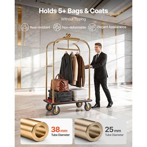 Heavy Duty Hotel <b>Luggage</b> Cart 1200 Lbs Capacity Stainless Steel Frame 8 Rubber <b>Wheels</b> Red Carpeted Deck - Product Image 5