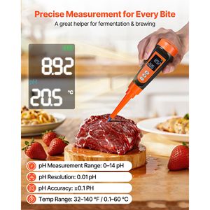 Medidor de pH Portátil para Alimentos, Resistente al Agua IP68, Rango de 0-14 pH, Kit de Prueba con Compensación Automática de Temperatura y Calibración - Product Image 2