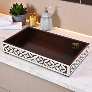 Elegant Bone Inlay Bathroom <b>Tray</b> Handmade <b>Vanity</b> Organizer Countertop Storage for Towels Jewelry Perfume Home Decor - Product Image 3