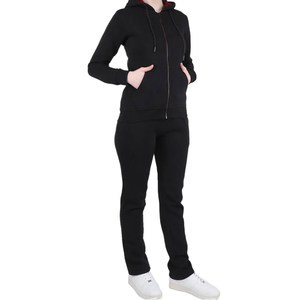 Conjunto Deportivo Casual para Mujer, Sudadera con Cremallera Negra, Pantalones de Chándal de Algodón y Felpa, Corte Ajustado, Ropa Deportiva Urbana - Product Image 1