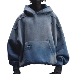 Sweat à capuche surdimensionné en feutre avec impression DTG personnalisée, effet délavé, grammage lourd 500 GSM, 100% coton, style vintage vieilli, pour la vente en gros - Product Image 1