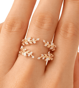 แหวนเพชรทรงมาควิส์ ดีไซน์ใบไม้ แหวนทองคำแท้ 18K แหวนแฟชั่น สี DEF ความใส VS VVS แหวนหมั้น - Product Image 5