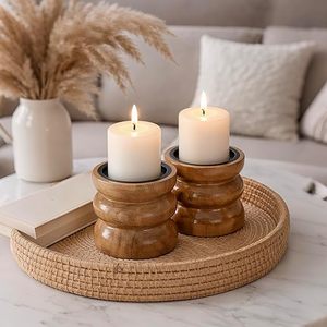 Handcrafted Wooden <b>Tea</b> <b>Light</b> Candle Holder Set Rustic Round Decorative Candle Stand Home Decor - Product Image 1