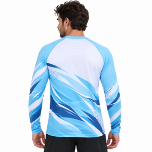 Men's Long Sleeve <b>Geometric</b> Print Sporty T-<b>Shirt</b> Quick Dry Slim Fit O-Neck Blue White Patterned Knitted Polyester - Product Image 3