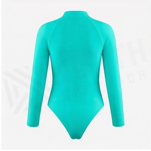 Women's Tropical Floral Print One-Piece Swimsuit High Neck Long Sleeve Quick Dry Spandex Polyester Bathing Suit - Product Image 2