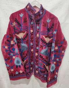 Women's Velvet Embroidered Floral <b>Mandarin</b> <b>Collar</b> Blazer Full Sleeve Winter Hand Embroidery Design Coat - Product Image 1
