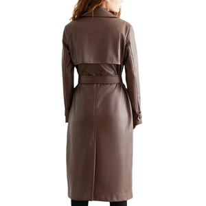 Abrigo Vintage Premium 2026 para Mujer, de Cuero Genuino Largo, Corte Entallado, Forro de Algodón/Poliéster, Transpirable, de Secado Rápido, con Botones de Cuerno - Product Image 2