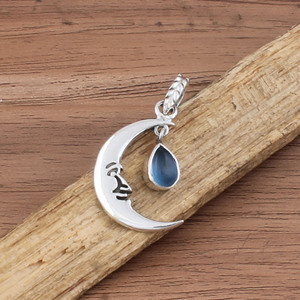 Collar con Colgante de Luna Creciente con Topacio Azul Natural Vintage en Plata de Ley 925, Regalo de Aniversario para Mujer - Product Image 5