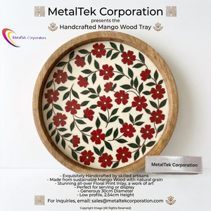 Bandeja Decorativa Redonda de Madera de Mango con Estampado Floral Esmaltado, Plato de Servir de Madera para Hotel, Fiesta, Regalo Artesanal, Bandejas de Cocina - Product Image 4