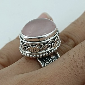 Rose <b>Quartz</b> Oval <b>Ring</b> 925 Sterling Silver Handmade Promise Jewelry for her Bezel setting <b>Ring</b> January Birthstone Jewelry - Product Image 6