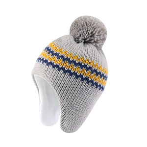 Navy Knit Beanie Hat with Pom Pom and Striped <b>Neck</b> <b>Warmer</b> Scarf Set Unisex Casual Adults - Product Image 5