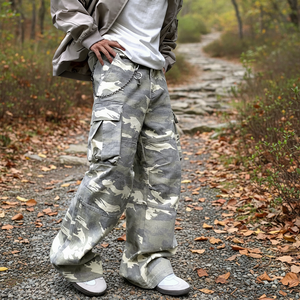 Pantalon cargo camouflage coupe ample jambe large streetwear longueur intégrale avec plusieurs poches taille à cordon style automne - Product Image 6