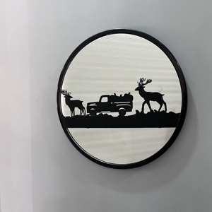 Espejo de Pared Moderno de Hierro con Diseño de Ciervo y Jeep, Espejo Redondo Decorativo para Sala de Estar, Dormitorio, Decoración de Hotel - Product Image 1