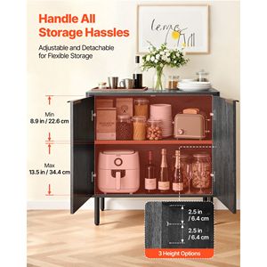 Mobiletto Bar Caffè a 2 Ripiani Scanalato Stile Mid-Century con Anta Scorrevole per Cucina e Buffet - Product Image 4