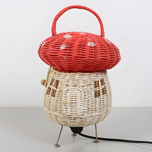 Lovely New Design Natural Children's Room Decor Table <b>Lamp</b> Red Mushroom Rattan Baby <b>Bedside</b> Tabletop <b>Lamps</b> - Product Image 1