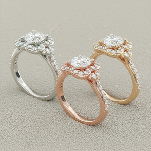 Anillo de compromiso chapado en oro rosa con pavé de diamantes estilo vintage y engaste de púas, con certificación - Product Image 5