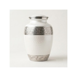 Handcrafted White & Silver Cremation <b>Urn</b> for Adult Human Ashes <b>Large</b> Metal Funeral Memorial with Threaded Lid In Best Price - Product Image 3