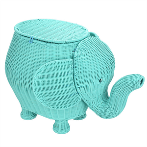 Cesta de Almacenamiento de Juguetes de Ratán Azul Premium con Diseño de Elefante, Muebles para Habitación Infantil, Caja Organizadora de Animales Tejida de Colores, Venta al por Mayor - Product Image 1