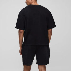 Summer Polyester/Cotton <b>Knitted</b> Sweat suit Custom Design Men's Breathable Washed Casual T-Shirt Shorts <b>Set</b> - Product Image 6