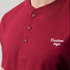 T-shirts pour hommes Henley à manches courtes, coupe classique, 100% coton, respirants, séchage rapide, avec logo imprimé sur le devant personnalisé - Product Image 2