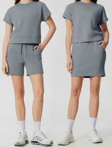 Ensemble de shorts d'entraînement pour femmes, couleur unie, respirant, tenue de sport à manches courtes - Product Image 5