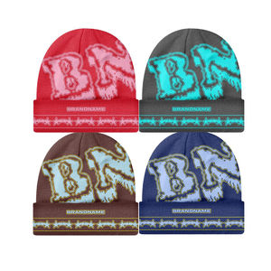 Gorro de Punto Jacquard con Puño Estilo Y2K 2026 |   Diseño de Líneas Satinadas |   Gorro de Invierno Personalizado de Alta Calidad con Logotipo OEM - Product Image 1