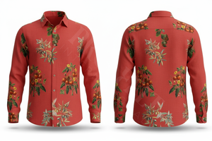เสื้อเชิ้ตแขนยาวพิมพ์ลายตามสั่ง 100% โพลีเอสเตอร์ สำหรับผู้ชาย สไตล์ลำลอง ติดกระดุม ลายผลไม้และใบไม้สีสันสดใส เหมาะสำหรับใส่ไปชายหาด - Product Image 2