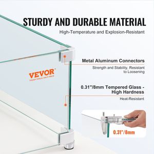 Square Gas <b>Fire</b> Pit Clear Tempered Glass Wind Guard 15 X 15 X <b>7</b> Inch Table 0.31 Inch Thick Hard Corner Bracket Feet 15 X 15 X <b>7</b> - Product Image 3