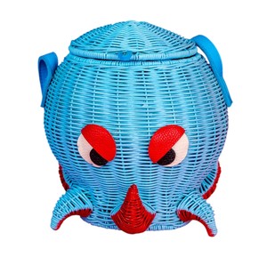Blue Octopus Shaped Rattan <b>Storage</b> <b>Basket</b> Animal Design Decorative Organizer Plant Fiber Material Portable - Product Image 5
