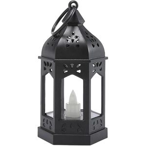 Farol de hierro negro vintage con panel de vidrio transparente y portavelas para decoración del hogar, faroles colgantes y de pie - Product Image 2