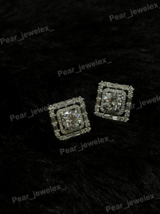 Boucles d'oreilles classiques en argent 925 avec diamants ronds, sertissage à griffes géométriques, bijoux de mariage pour femmes - Product Image 4