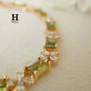 18K Gold Green Gemstone Tennis <b>Bracelet</b> with Floral Diamond Accents – Elegant Womens Jewelry - Product Image 6