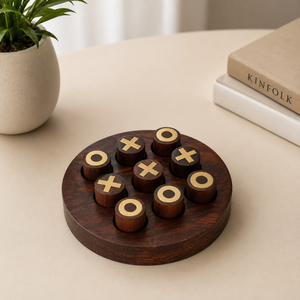 Juego de Tres en Raya Redondo Hecho a Mano con Madera de Palisandro de la India |   Juego de Mesa de Estrategia XO de Madera |   Juego de Mesa Familiar, Regalo de Viaje para Niños y Adultos - Product Image 4