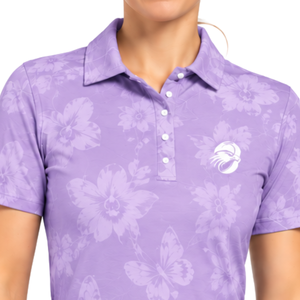 Polo de Golf de Manga Corta para Mujer, Color Morado Claro, Estampado Floral, Deportivo, Transpirable, Personalizable, Venta al Por Mayor - Product Image 3