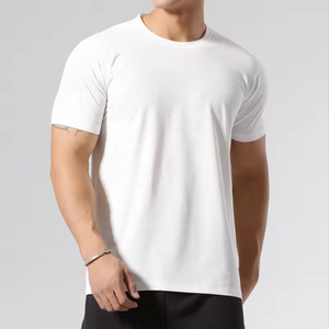 Col arrondi sport taille blanc t-shirt uni sport t-shirt à manches courtes été t-shirts haute qualité séchage rapide Fitness t-shirt - Product Image 1