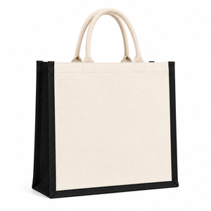 กระเป๋าผ้าแคนวาส AMANI ขนาด 16x14x6 นิ้ว สีเบจ พร้อมหูหิ้วผ้าฝ้ายสีดำ - Product Image 3