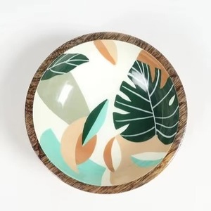 Bol à salade en bois de manguier émaillé avec cuillères de service en bois, fait main, sûr pour les aliments, pour cuisine, salle à manger, fruits, pâtes, mélange - Product Image 2