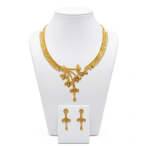 Divyoro Gold Plated Copper Alloy Short <b>Necklace</b> Earrings Set Women's Statement Jewelry Plant Pattern Classic Adjustable Length - Product Image 1