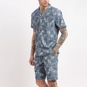 Ensemble décontracté d'été 2 pièces pour homme : chemise et short en lin, taille élastique, respirant, en polyester et coton, personnalisable - Product Image 3