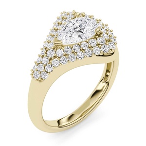 Anillo de Compromiso de Oro Amarillo con Diamante Corte Pera para Mujer, con Diamantes Naturales Certificados por GIA, Estilo de Lujo - Product Image 3