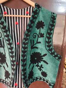 Premium Velvet Cotton Suzani Embroidered Short Breathable Vest <b>Coat</b> for <b>Women</b> Handmade Boho Floral <b>Sleeveless</b> - Product Image 2